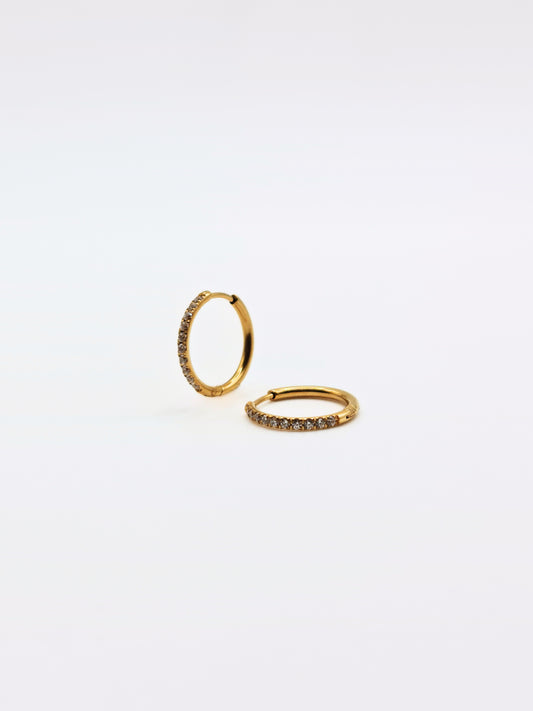 The Alaia Essentials 18k Gold Plated Tarnish-Free Crystal Pave Hoop Earrings in 16mm