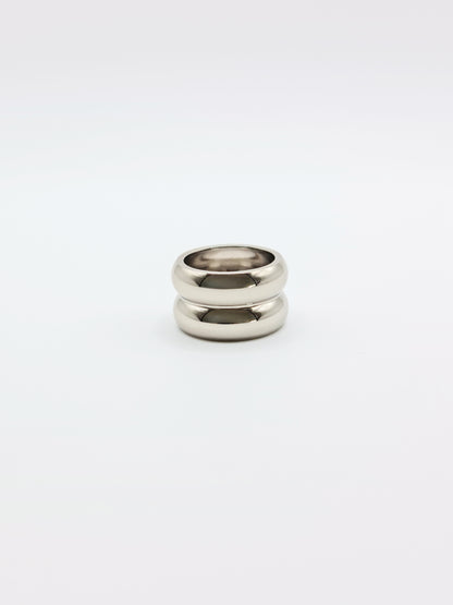 The Barrel Silver Finish Tarnish-Free Ridged Band Ring