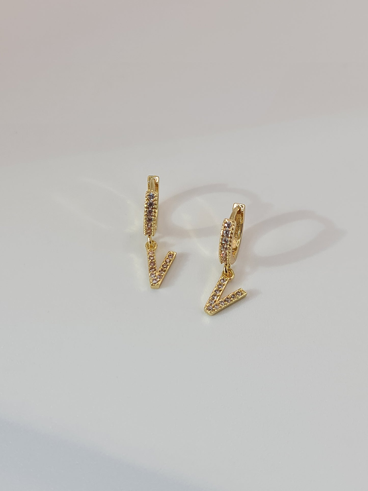 The Lana 'V' Initial 18k Gold Plated Stainless Steel Crystal Drop Hoop Earring