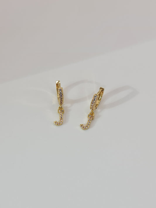 The Lana 'J' Initial 18k Gold Plated Stainless Steel Crystal Drop Hoop Earring