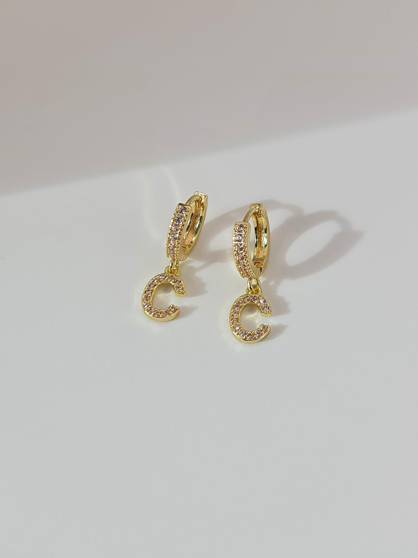The Lana 'C' Initial 18k Gold Plated Stainless Steel Crystal Drop Hoop Earring