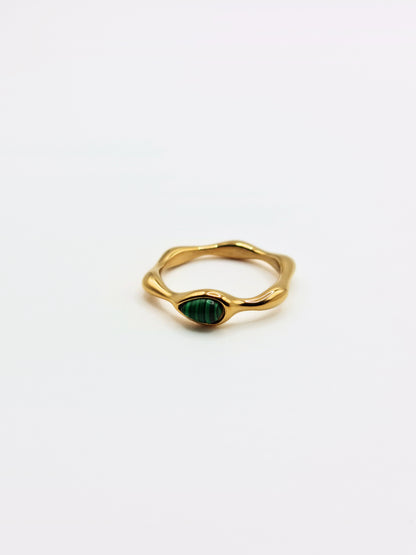 The Talisman Collection 18k Gold Plated Tarnish-Free Malachite Semi-Precious Stone Wavy Layering Ring