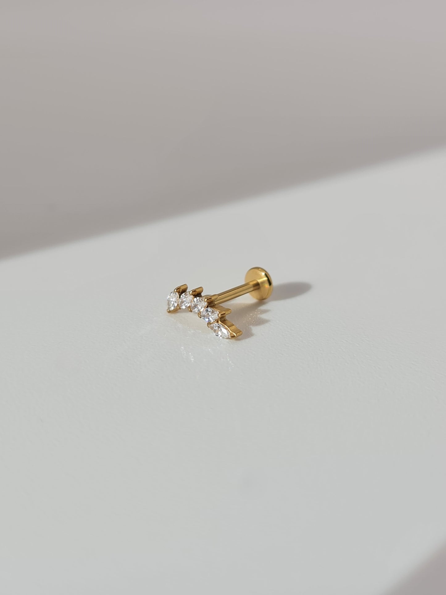The Dylan 18k Gold Plated Titanium Steel Cubic Zirconia Leaf Ear Climber Cartilage Lobe Stud Earring.