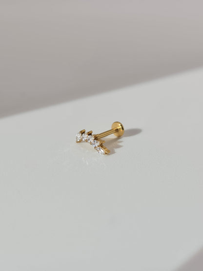 The Dylan 18k Gold Plated Titanium Steel Cubic Zirconia Leaf Ear Climber Cartilage Lobe Stud Earring.