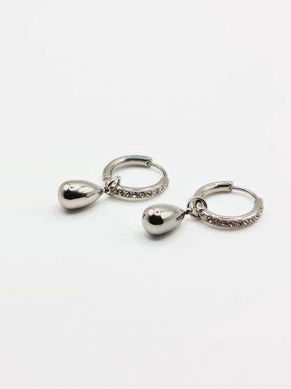 The Orbital Silver Finish Tarnish-Free Ball Drop Pave Hoop Earrings