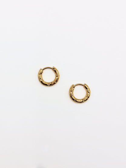 The Annie Essentials 18k Gold Plated Tarnish-Free Hammered Huggie Hoop Earrings