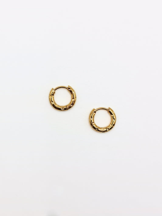 The Annie Essentials 18k Gold Plated Tarnish-Free Hammered Huggie Hoop Earrings