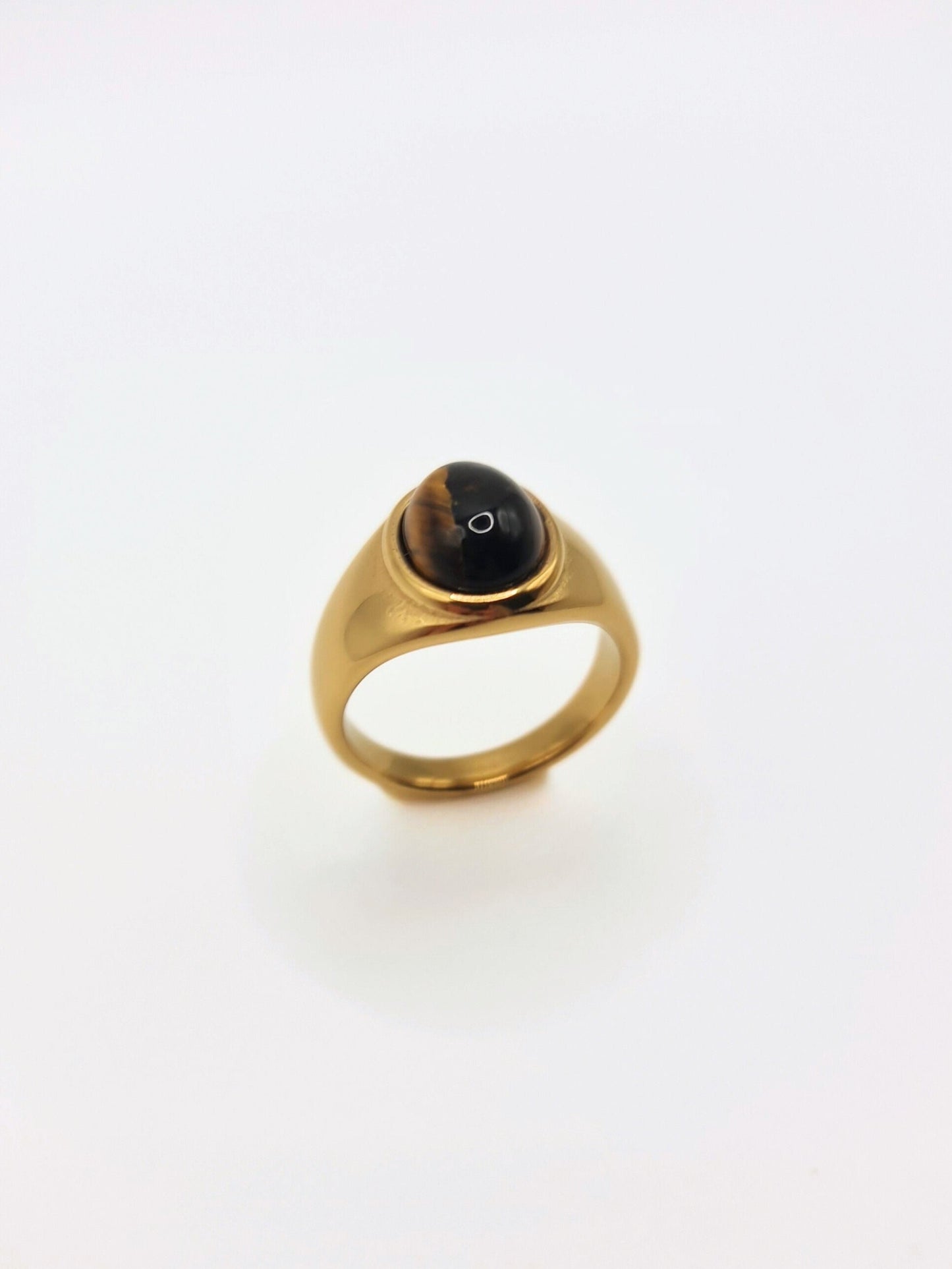 The Eden 18k Gold Plated Stainless Steel Tiger Eye Semi Precious Natural Stone Ring.