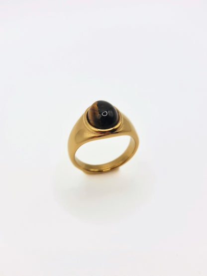The Eden 18k Gold Plated Stainless Steel Tiger Eye Semi Precious Natural Stone Ring.