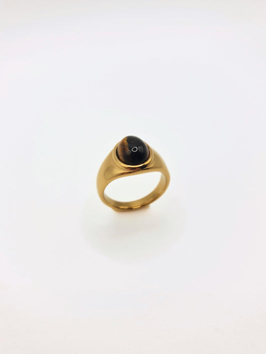The Eden 18k Gold Plated Stainless Steel Tiger Eye Semi Precious Natural Stone Ring.