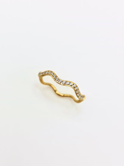 The Waverly 18k Gold Plated Tarnish-Free Fine Crystal Wavy Layering Ring