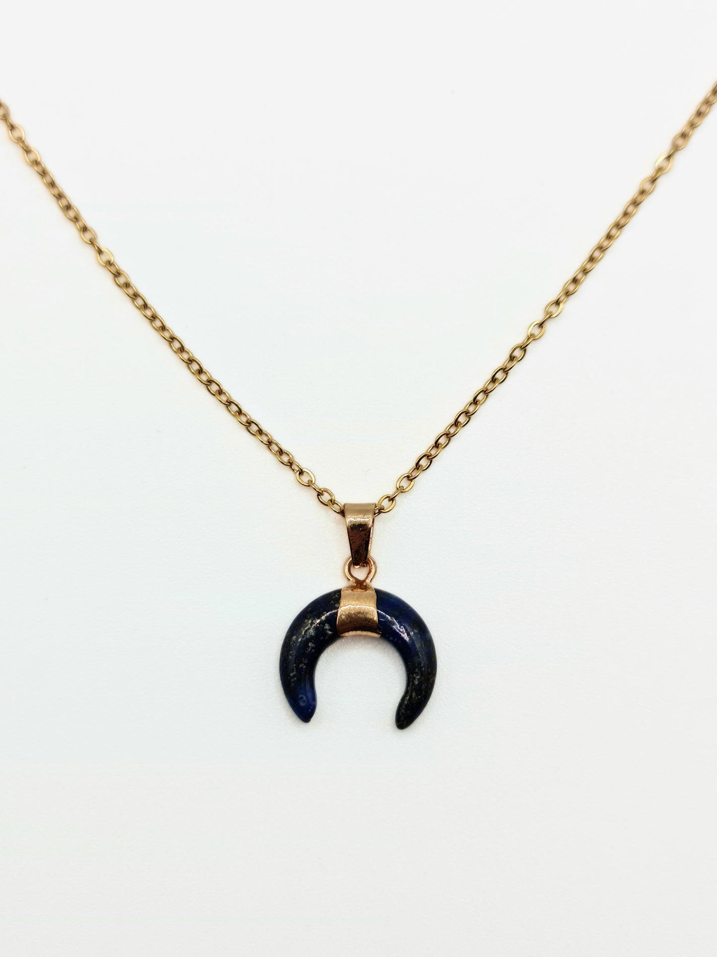 The Talisman Collection Lapis Lazuli 18k Gold Plated Semi Precious Gemstone Horn Moon Pendant Necklace