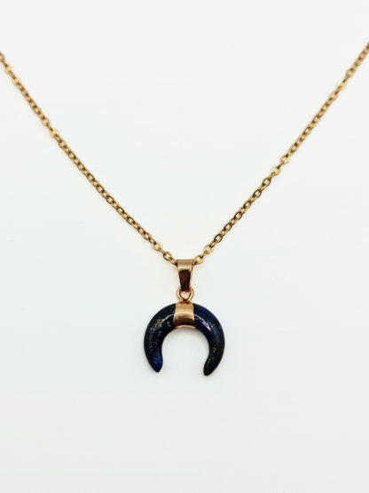 The Talisman Collection Lapis Lazuli 18k Gold Plated Semi Precious Gemstone Horn Moon Pendant Necklace