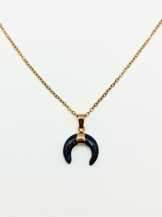 The Talisman Collection Lapis Lazuli 18k Gold Plated Semi Precious Gemstone Horn Moon Pendant Necklace
