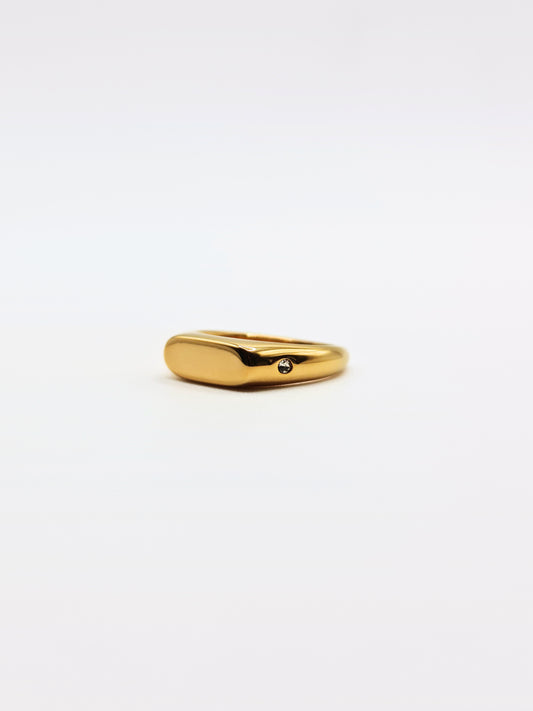 The Addison 18k Gold Plated Tarnish-Free Crystal Side Signet Ring