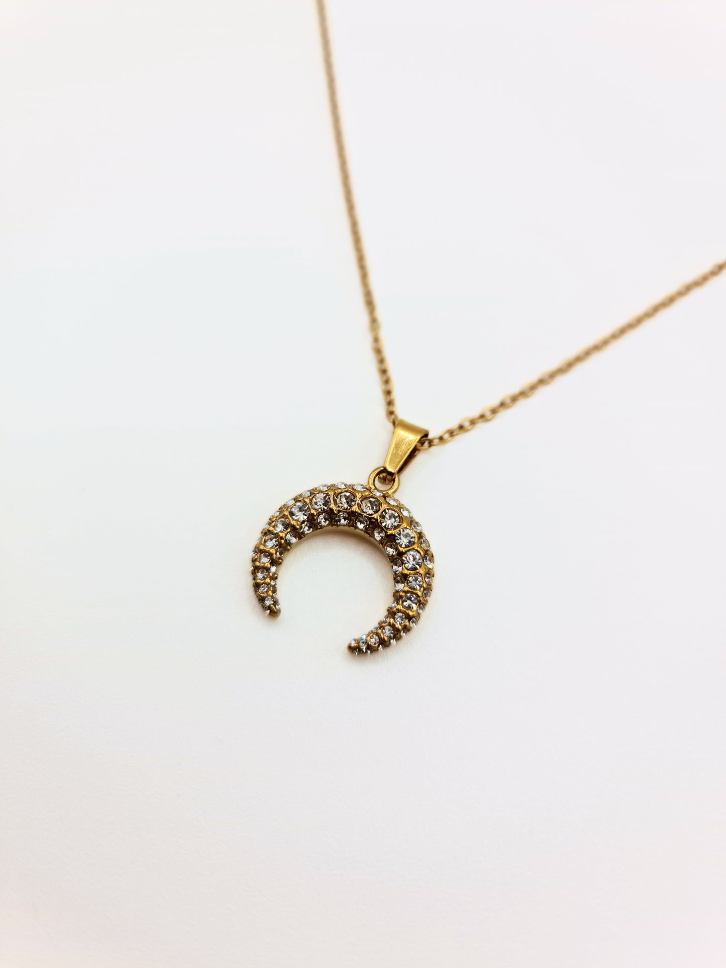 The Talisman Collection 18k Gold Plated Crystal Horn Moon Pendant Necklace