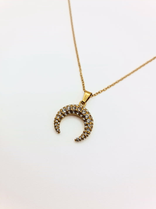 The Talisman Collection 18k Gold Plated Crystal Horn Moon Pendant Necklace