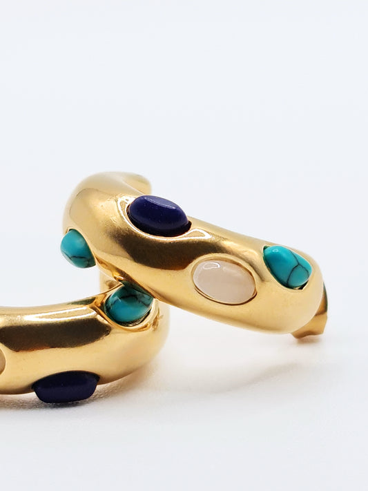 The Talisman Collection 18k Gold Plated Tarnish-Free Semi-Precious Natural Stone Hoop Earrings