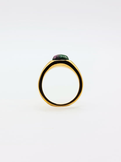 The Talisman Collection 18k Gold Plated Tarnish-Free Unakite Semi-Precious Stone Ring