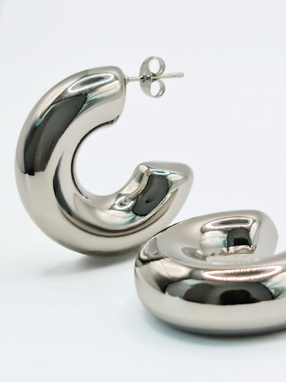 The Tubus Silver Finish Tarnish-Free Statement Tube Hoop Earrings