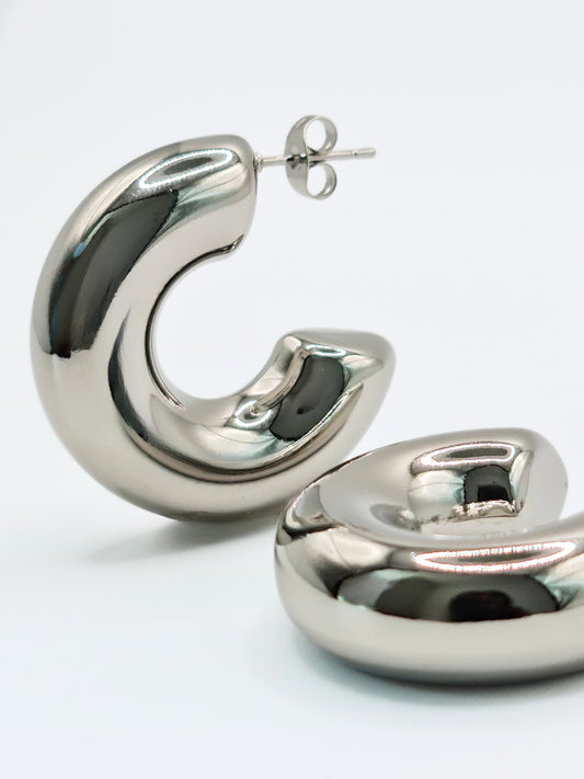The Tubus Silver Finish Tarnish-Free Statement Tube Hoop Earrings