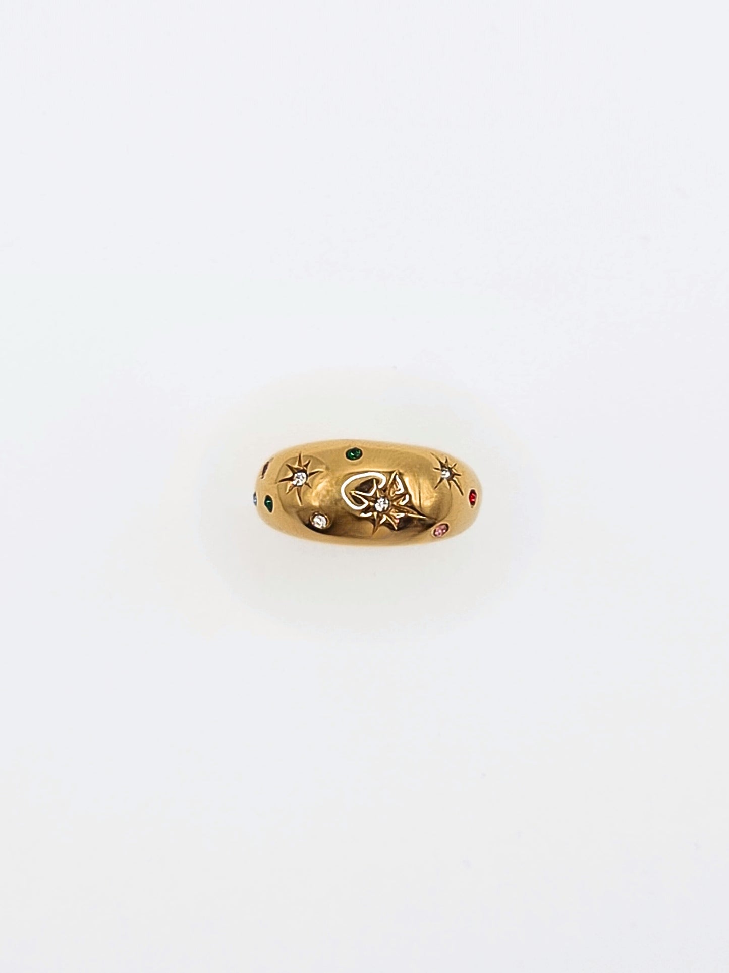 The Vanessa 18k Gold Plated Stainless Steel Multicoloured Crystal Celestial Ring.