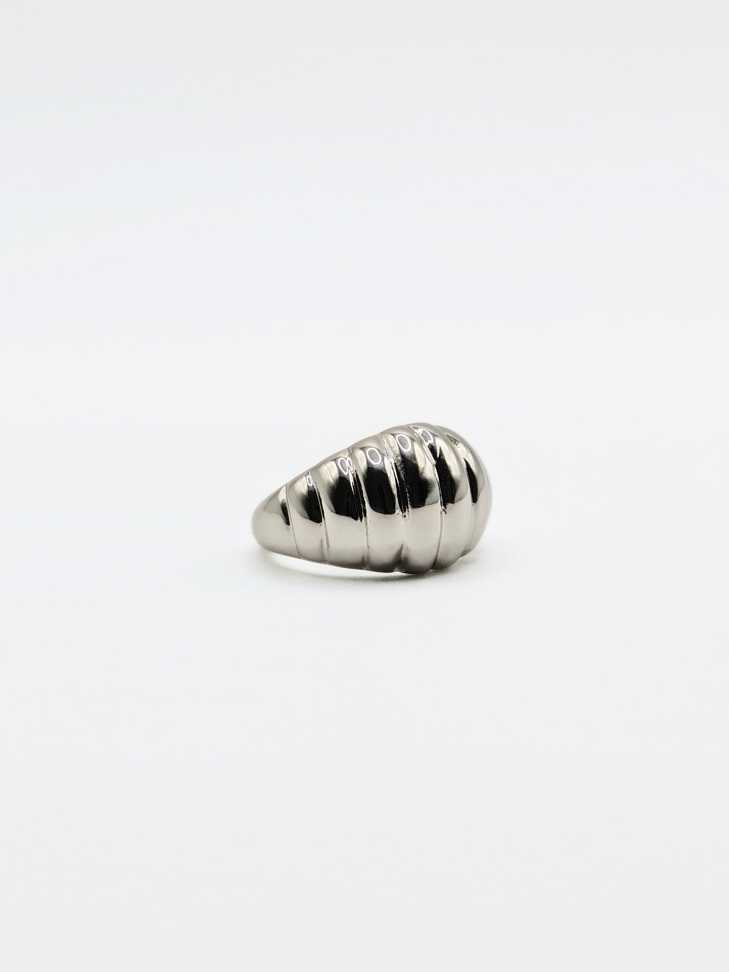 The Pendour Silver Finish Tarnish-Free Ridged Dome Ring