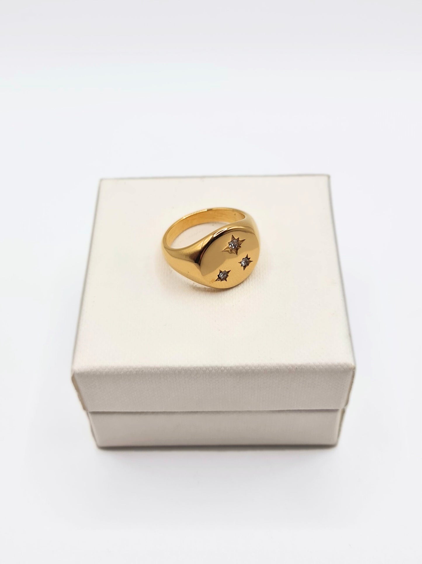 The Sisi 18k Gold Plated Stainless Steel Crystal Star Signet Ring.