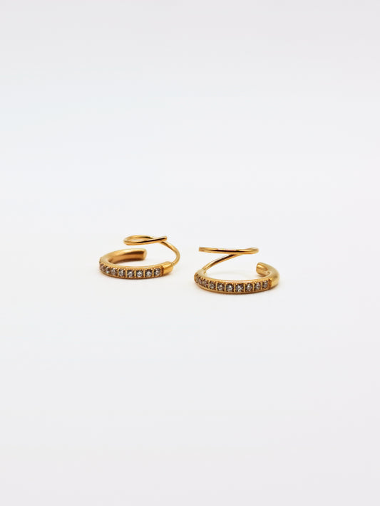 The Spiral 18k Gold Plated Tarnish-Free Crystal Pave Double Hoop Earrings
