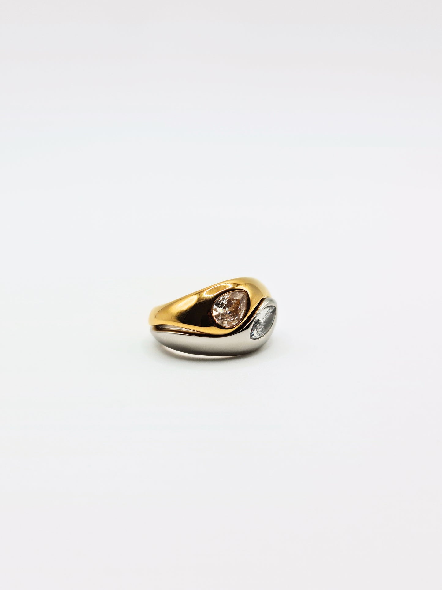 The Duo Two Tone Tarnish-Free Crystal Bezel Rings
