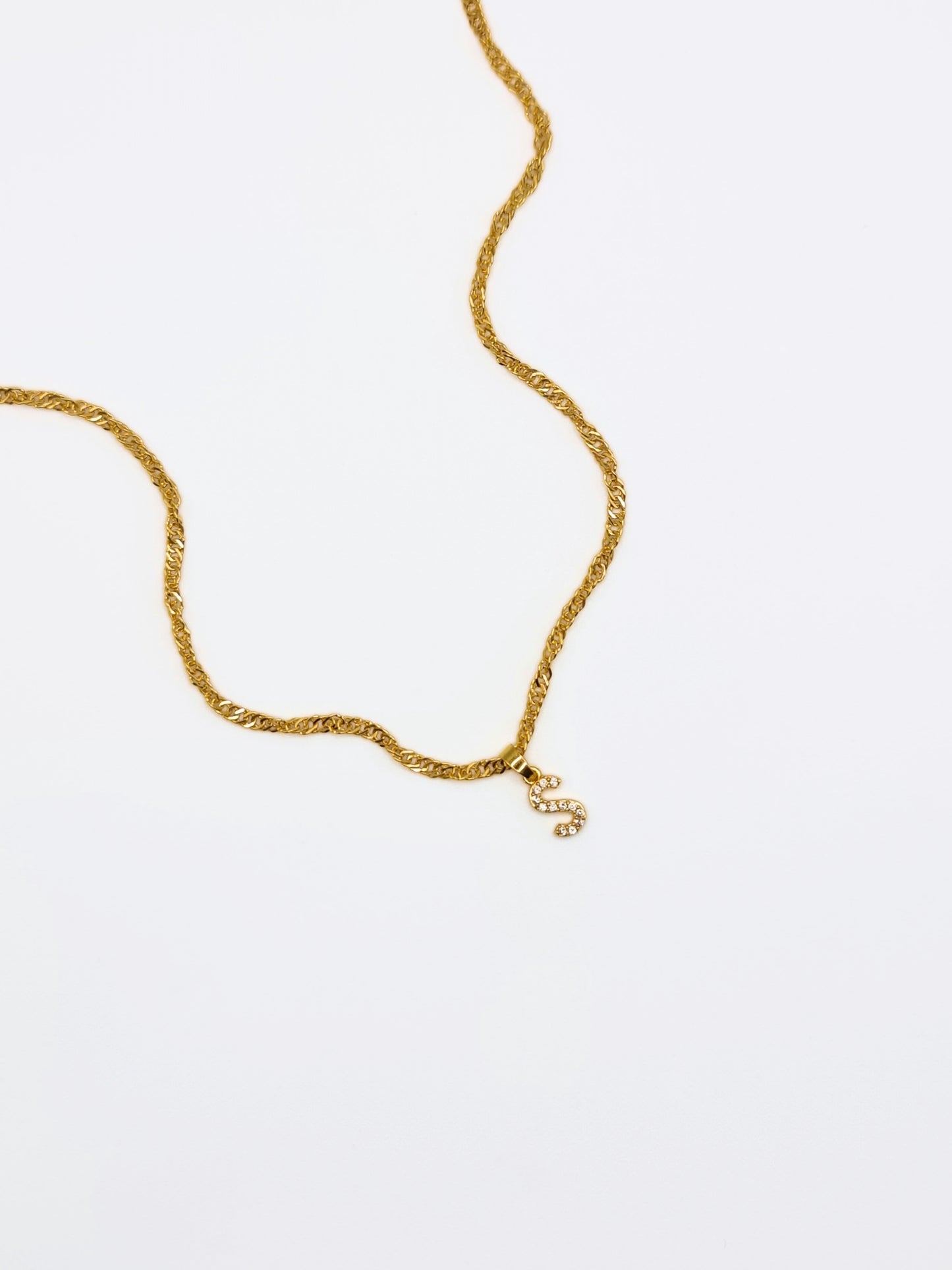 The Lottie 'S' Initial 18k Gold Plated Stainless Steel Pave Crystal Pendant Necklace