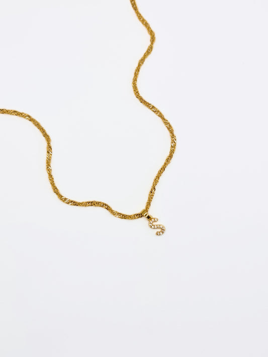 The Lottie 'S' Initial 18k Gold Plated Stainless Steel Pave Crystal Pendant Necklace