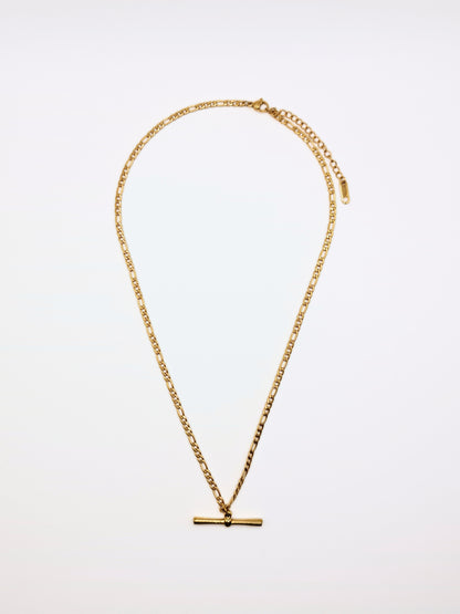 The Tala 18k Gold Plated Tarnish-Free T-Bar Pendant Figaro Chain Necklace