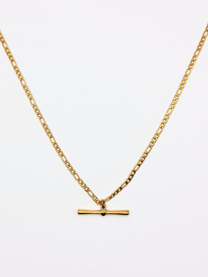 The Tala 18k Gold Plated Tarnish-Free T-Bar Pendant Figaro Chain Necklace