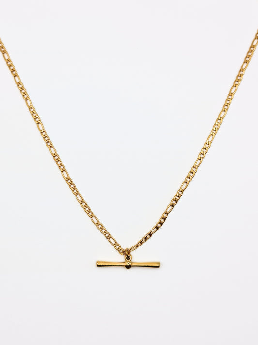 The Tala 18k Gold Plated Tarnish-Free T-Bar Pendant Figaro Chain Necklace