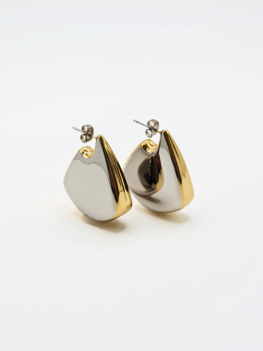 The Torso Two Tone 18k Gold Plated Tarnish-Free Statement Triangle Hoop Earrings