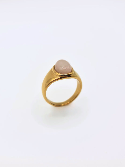 The Serena 18k Gold Plated Stainless Steel Rose Quartz Semi Precious Natural Stone Ring.