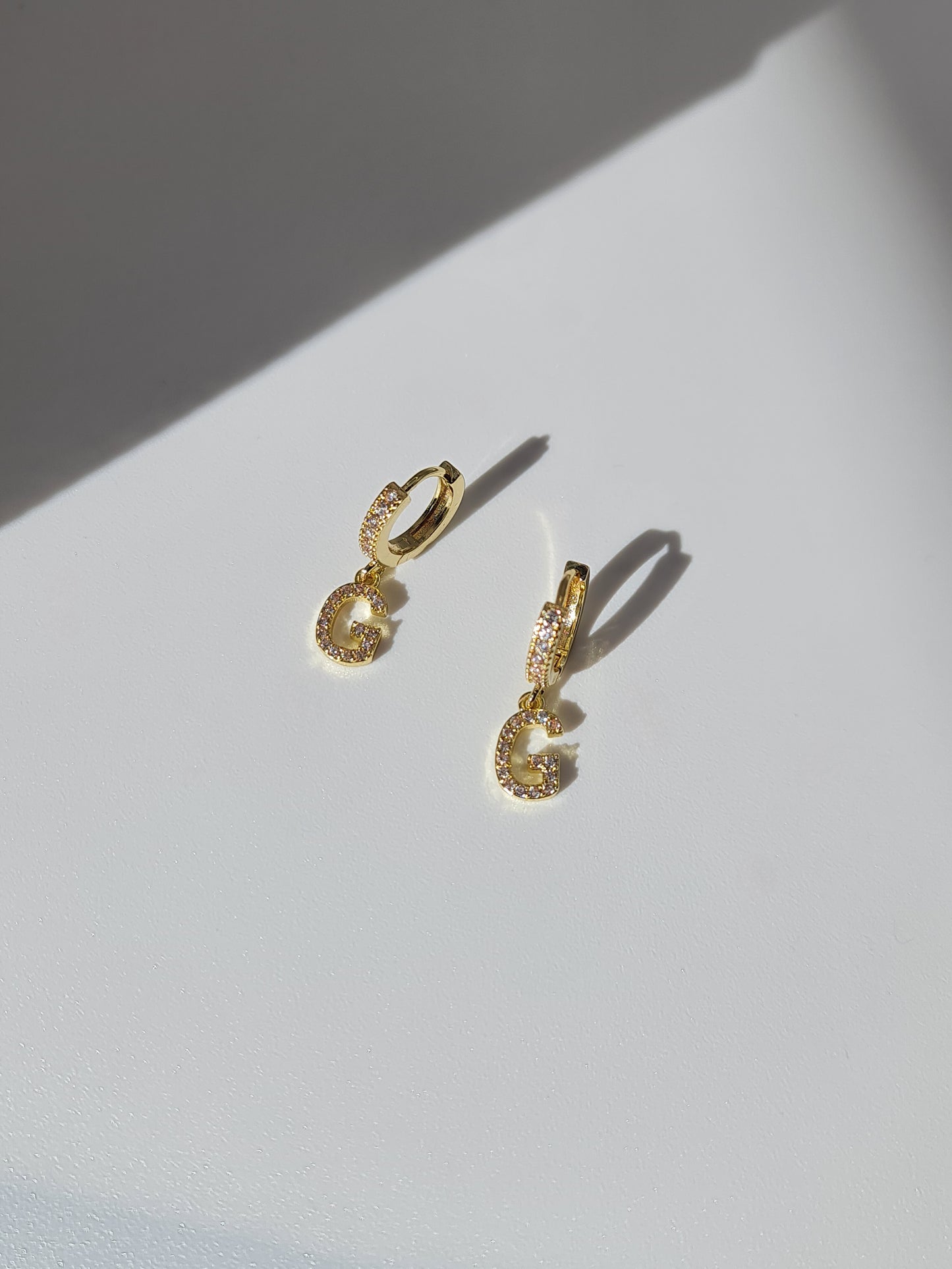The Lana 'G' Initial 18k Gold Plated Stainless Steel Crystal Drop Hoop Earring