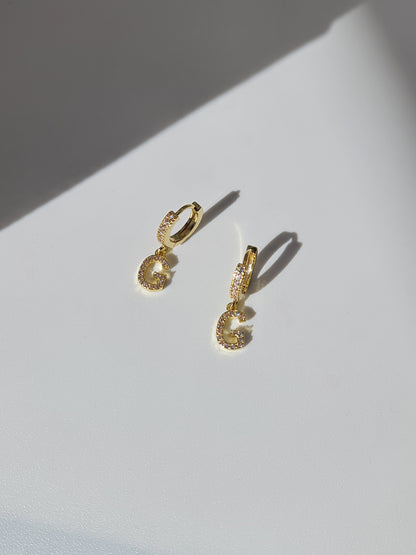 The Lana 'G' Initial 18k Gold Plated Stainless Steel Crystal Drop Hoop Earring