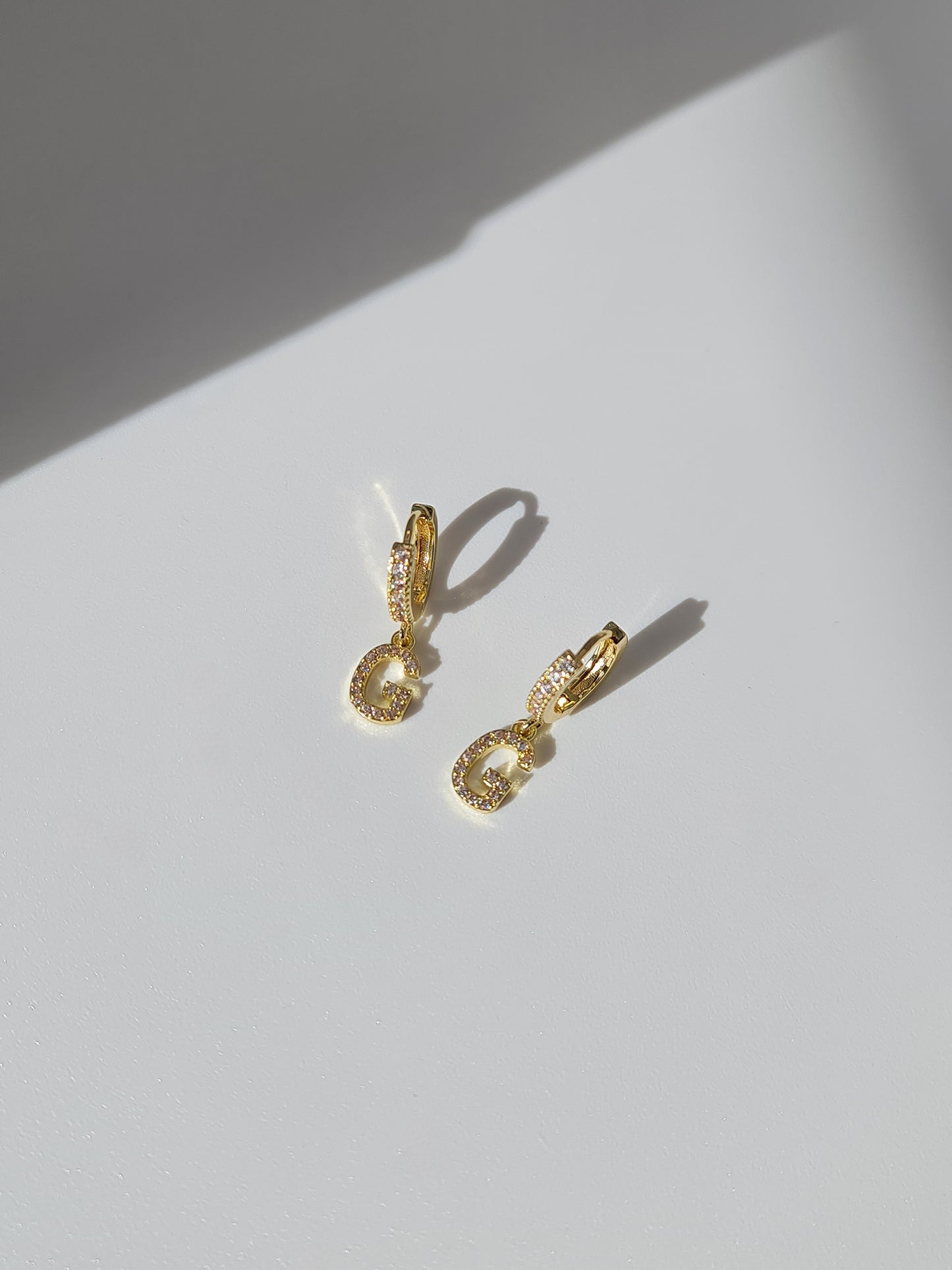 The Lana 'G' Initial 18k Gold Plated Stainless Steel Crystal Drop Hoop Earring
