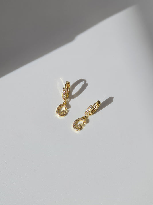 The Lana 'G' Initial 18k Gold Plated Stainless Steel Crystal Drop Hoop Earring