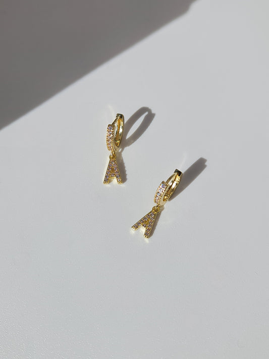 The Lana 'A' Initial 18k Gold Plated Stainless Steel Crystal Drop Hoop Earring