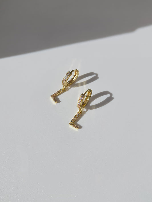 The Lana 'L' Initial 18k Gold Plated Stainless Steel Crystal Drop Hoop Earring
