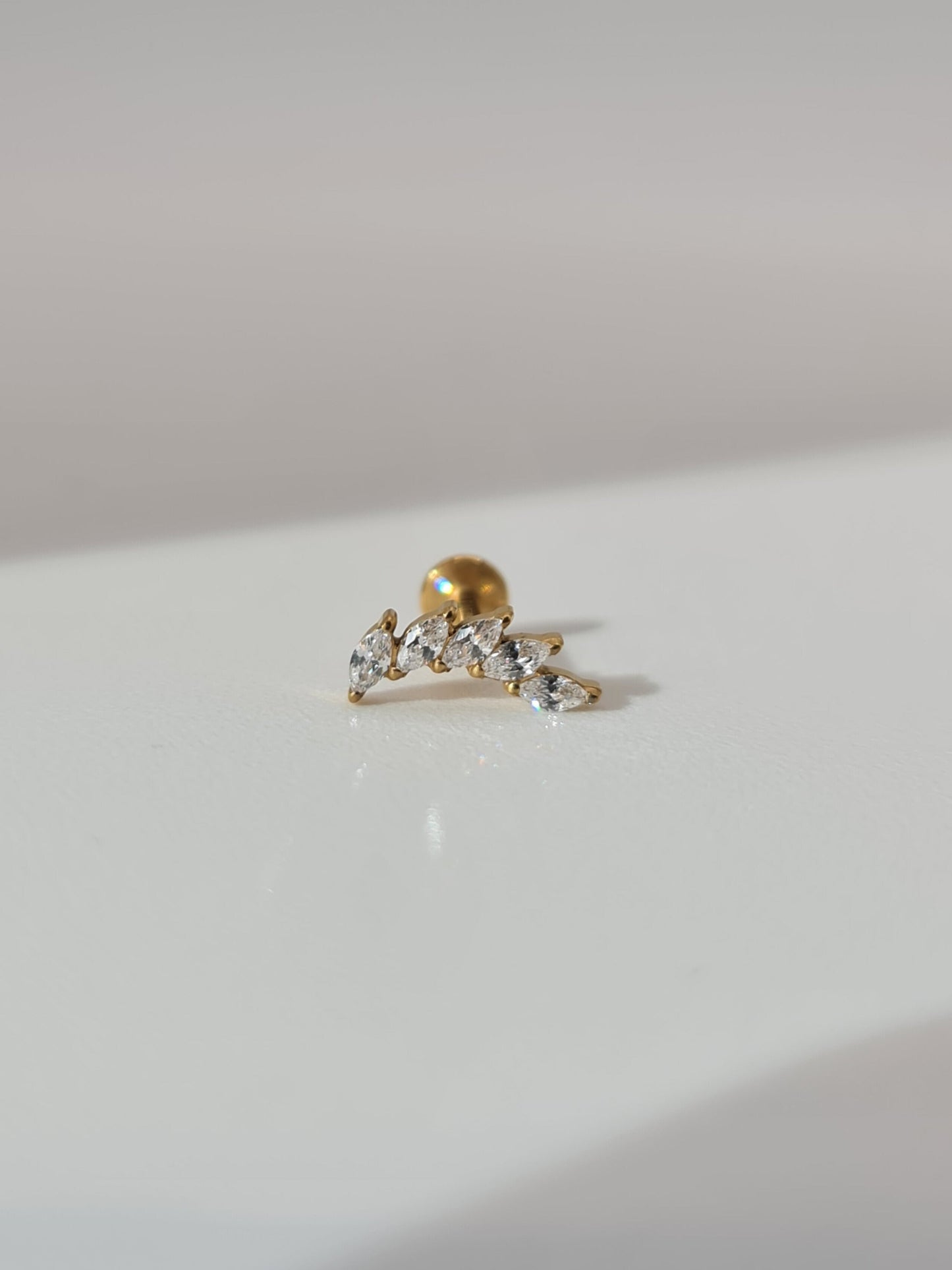 The Dylan 18k Gold Plated Titanium Steel Cubic Zirconia Leaf Ear Climber Cartilage Lobe Stud Earring.