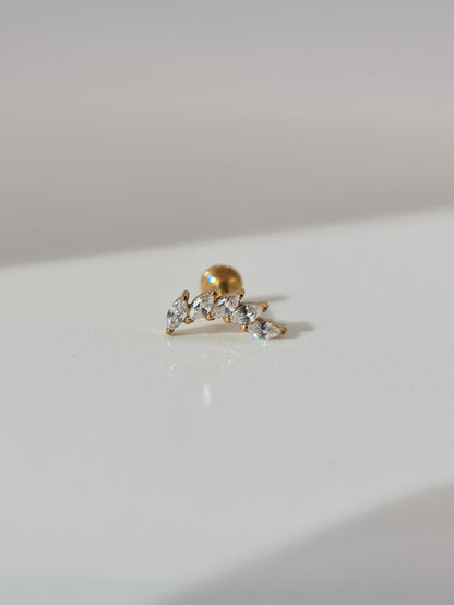 The Dylan 18k Gold Plated Titanium Steel Cubic Zirconia Leaf Ear Climber Cartilage Lobe Stud Earring.