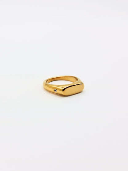 The Addison 18k Gold Plated Tarnish-Free Crystal Side Signet Ring