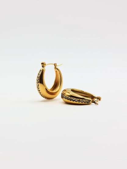 The Ovatus 18k Gold Plated Tarnish-Free Crystal Pave Oval Hoop Earrings