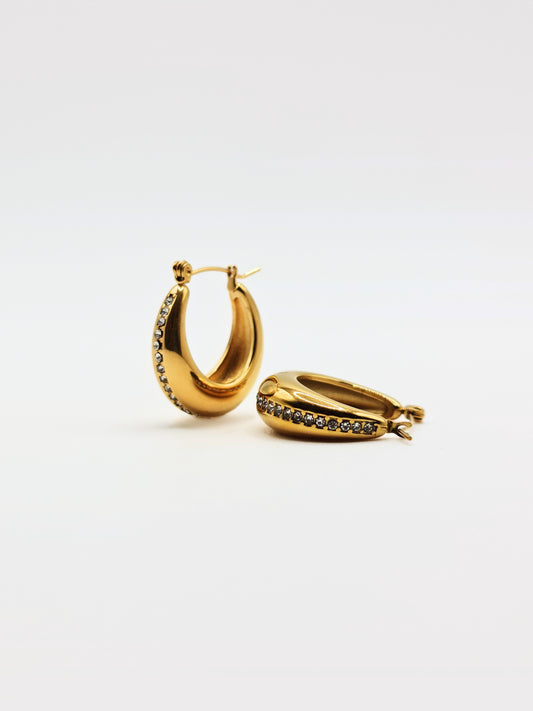 The Ovatus 18k Gold Plated Tarnish-Free Crystal Pave Oval Hoop Earrings