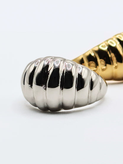 The Pendour Silver Finish Tarnish-Free Ridged Dome Ring