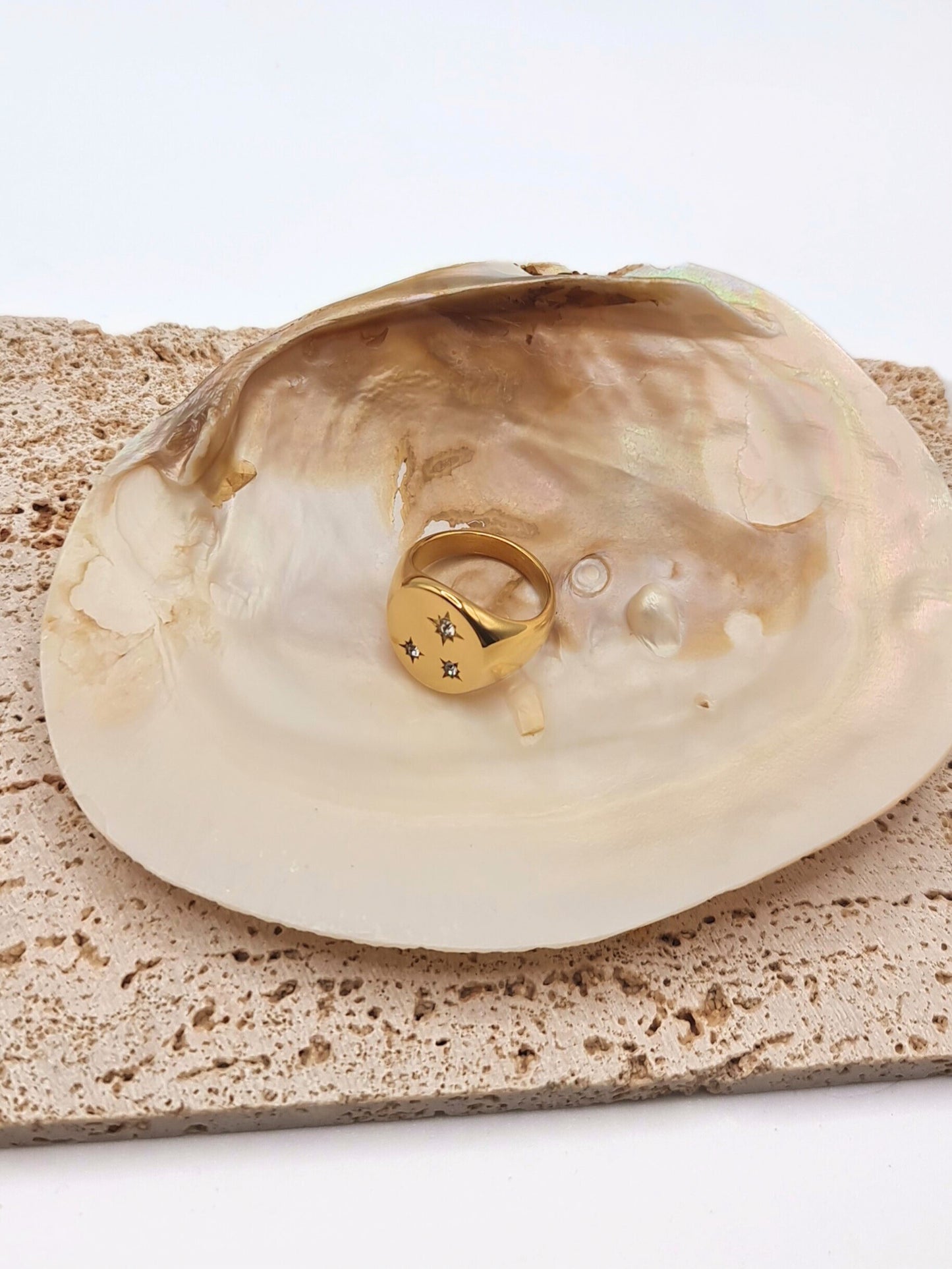 The Sisi 18k Gold Plated Stainless Steel Crystal Star Signet Ring.
